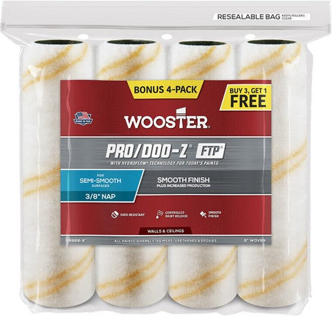 Wooster 9" x 3/8" Nap Pro/Doo-Z FTP Roller Cover - Buy 3, Get 1 Free (4pk)